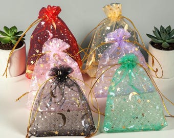 Star and Moon Organza Bags Sheer Drawstring Bags Jewelry Pouches Party Favor Bags