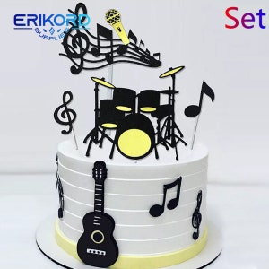 8 Pcs Set Birthday Cake Baking Décoration Music Festival Party Musical Notation Guitar Drum Black and White Wedding Engagement Grand Event