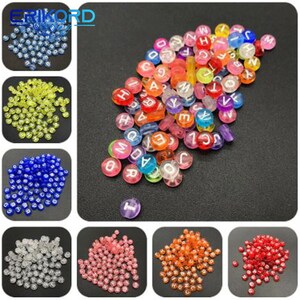 100 Uds. Cuentas de letras mezcladas de colores transparentes de 7mm, cuentas ovaladas del alfabeto, cuentas espaciadoras acrílicas para fabricación de joyas, cuentas de moda
