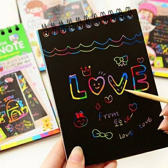 Rainbow Scratch Paper Pads Memo Pads Kids Rainbow Colorful Scratch Art Kit  Magic Drawing Painting Paper Notebook School & Office Supplies 