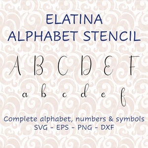 Fancy script style letter vector stencil complete alphabet upper/lowercase, numbers & symbols Svg png dxf eps digital cutting files #259