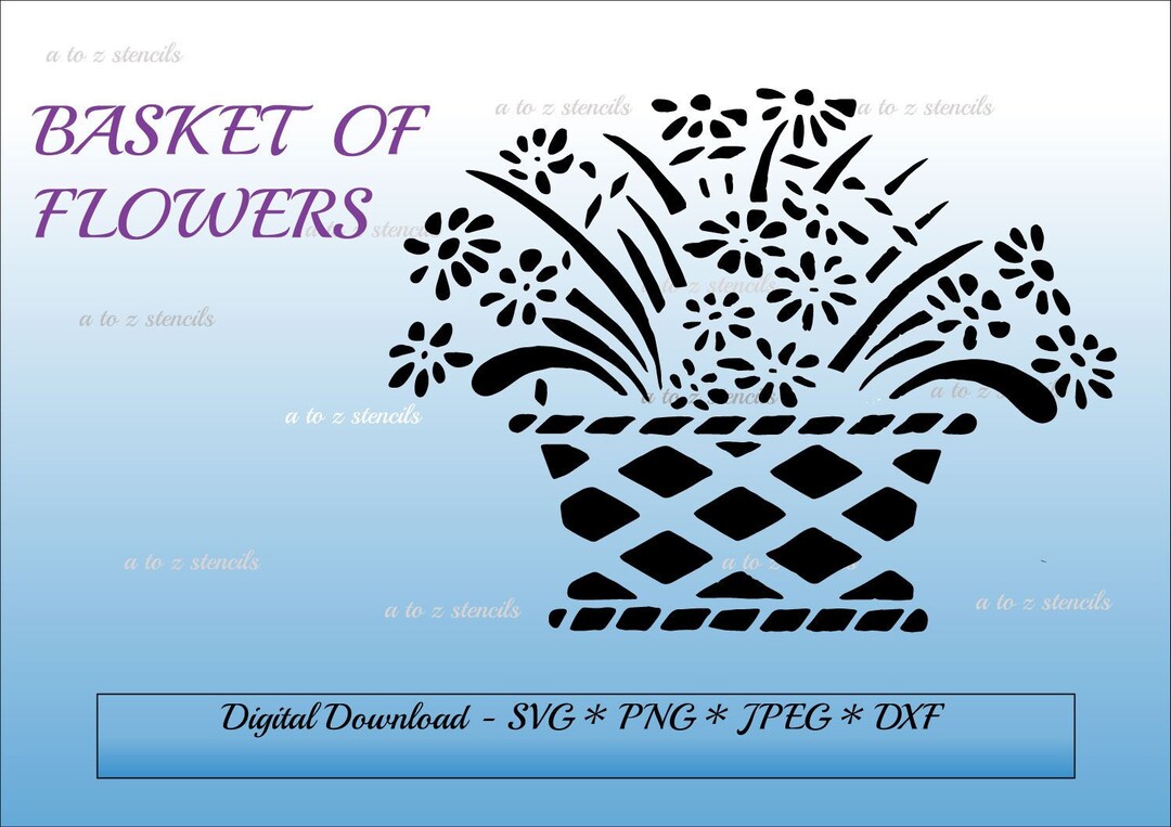 Digital Stencil Basket of Flowers Template SVG PNG DXF Jpeg Clipart