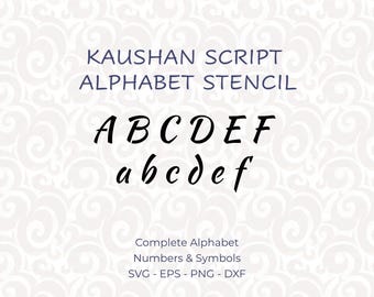 Printable Alphabet Stencils, Digital Letter Stencils SVG for Cricut and Laser Cutting, Monogram Font, PNG & DXF - Kaushan script #193