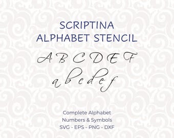 Printable Alphabet Stencils, Digital Letter Stencils SVG for Cricut and Laser Cutting, Monogram Font, PNG & DXF - Scriptina #219