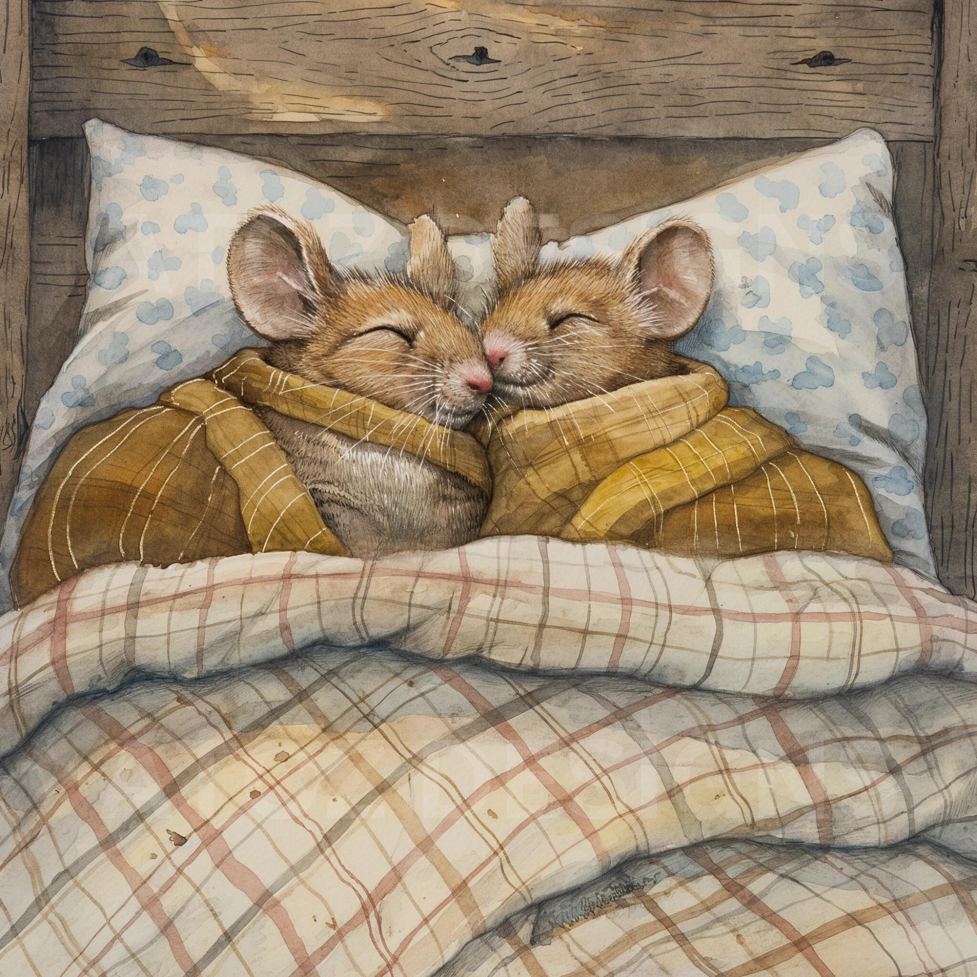Watercolor Mouse Clipart, Sleepy Mice in Bed (digital Download) - Etsy