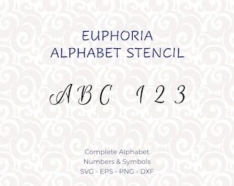 Printable Alphabet Stencils, Digital Letter Stencils SVG for Cricut and Laser Cutting, Monogram Font, PNG & DXF - Euphoria #168