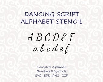 Printable Alphabet Stencils, Digital Letter Stencils SVG for Cricut and Laser Cutting, Monogram Font, PNG & DXF - Dancing Script #213