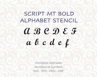 Printable Alphabet Stencils, Digital Letter Stencils SVG for Cricut and Laser Cutting, Monogram Font, PNG & DXF - Script Mt Bold #155