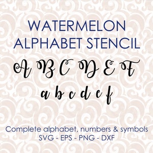 Fancy script style letter vector stencil complete alphabet upper/lowercase, numbers & symbols Svg png dxf eps digital cutting files #185