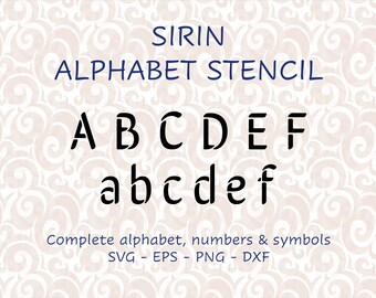 Bold display letter vector stencil with complete alphabet of upper lowercase, numbers & symbols - svg png dxf and eps digital cutting files