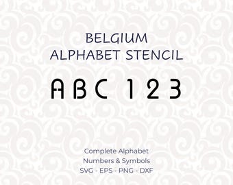Printable Alphabet Stencils, Digital Letter Stencils SVG for Cricut and Laser Cutting, Monogram Font, PNG & DXF - Belgium #135