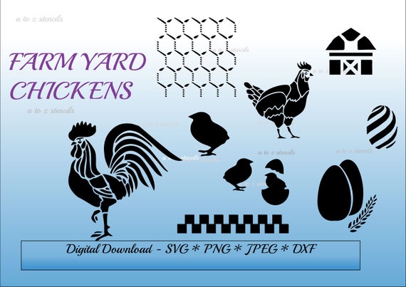 Digital stencil Farmyard chickens template SVG PNG DXF Jpeg Clipart Cricut Silhouette instant download