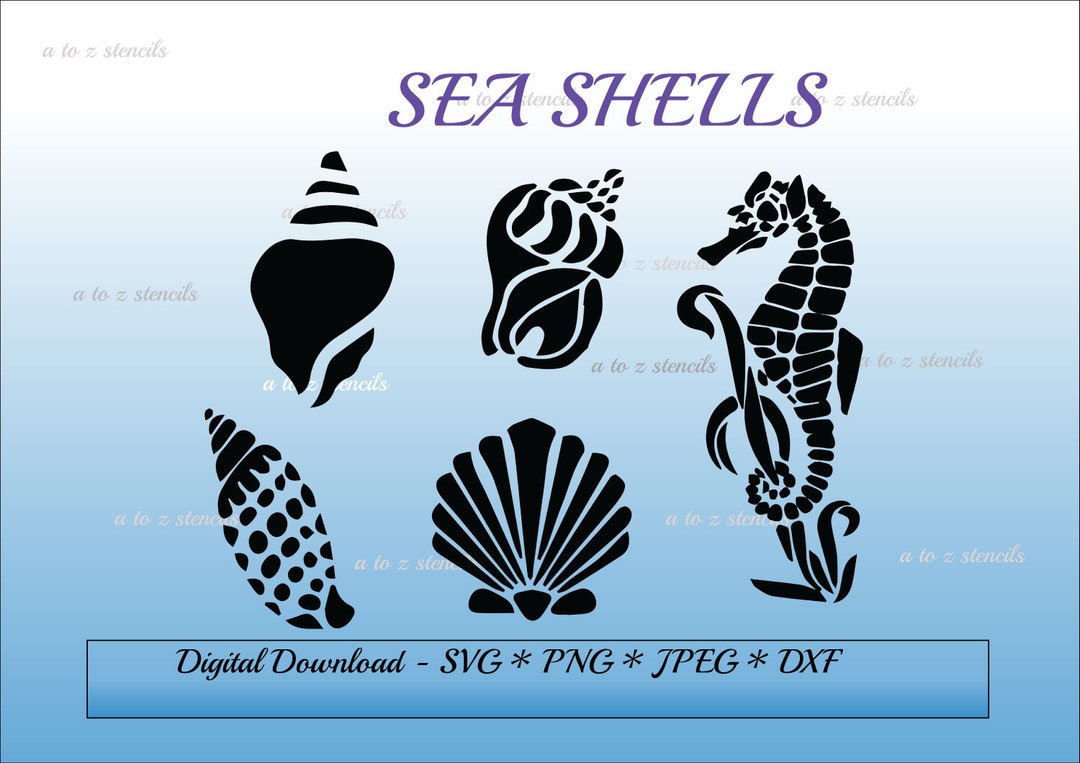 Seashell Stencil Template: Ocean Theme (svg, Png, Dxf, Jpeg) (digital ...