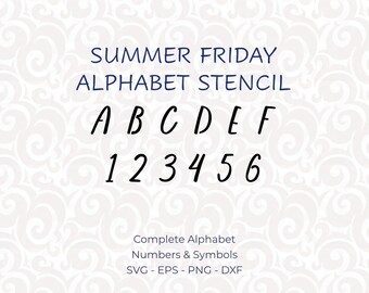 Printable Alphabet Stencils, Digital Letter Stencils SVG for Cricut and Laser Cutting, Monogram Font, PNG & DXF - Summer Friday #254