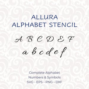 Printable Alphabet Stencils, Digital Letter Stencils SVG for Cricut and Laser Cutting, Monogram Font, PNG & DXF, Allura #140