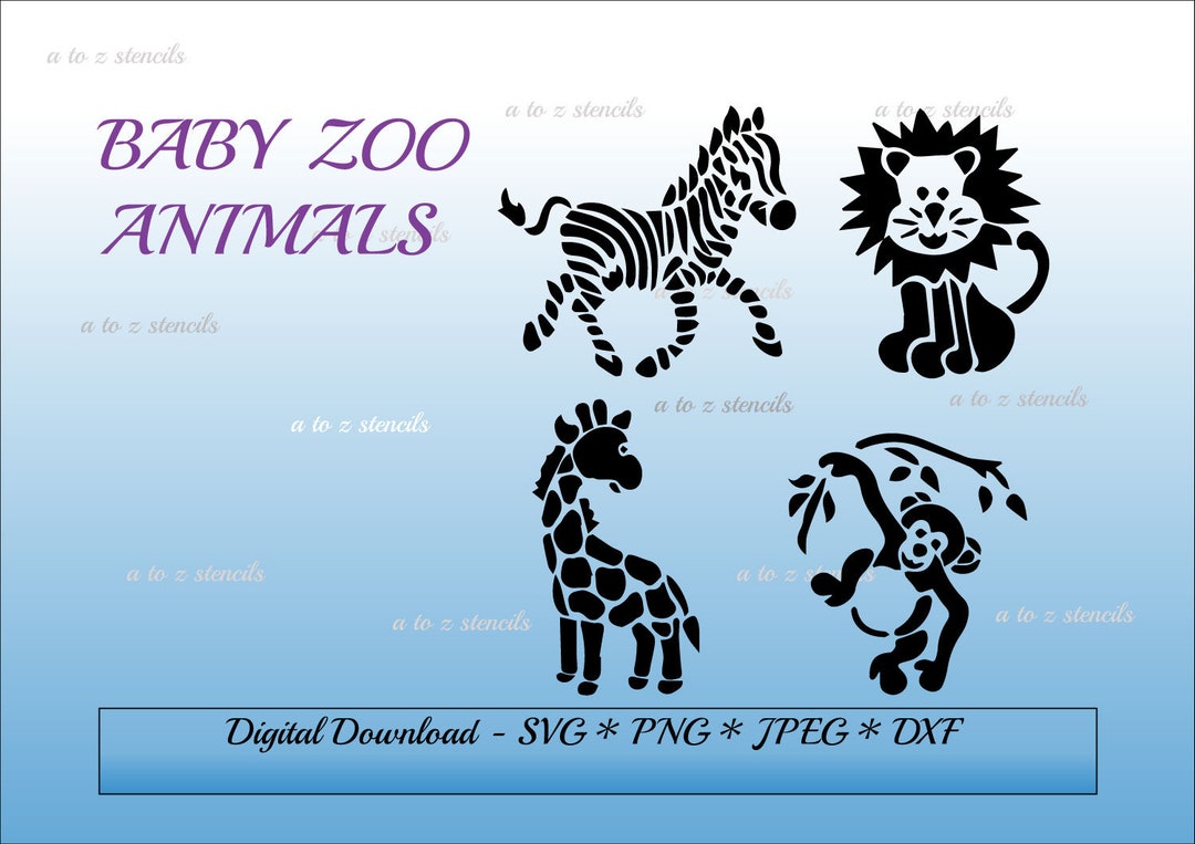 Digital Stencil Baby Zoo Animals Template SVG PNG DXF Jpeg Etsy