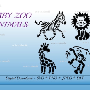 Baby Zootiere Clipart, Affe, Löwe, Giraffe, Zebra (digitaler Download)