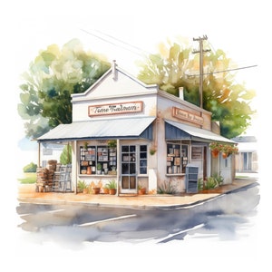 Water colour image of your Old Corner Store, vintage style, 10 different jpeg images perfect for clipart, decoupage or for any craft project