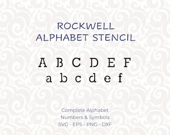 Printable Alphabet Stencils, Digital Letter Stencils SVG for Cricut and Laser Cutting, Monogram Font, PNG & DXF - Rockwell #269