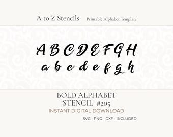 Plantilla digital elegante y reutilizable en cursiva, lista para imprimir con láser, con letras completas del alfabeto en formato PNG, SVG y DXF.