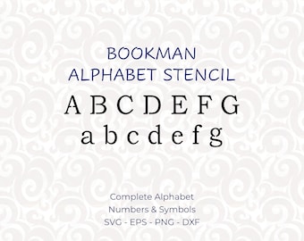 Printable Alphabet Stencils, Digital Letter Stencils SVG for Cricut and Laser Cutting, Monogram Font, PNG & DXF - Bookman #221