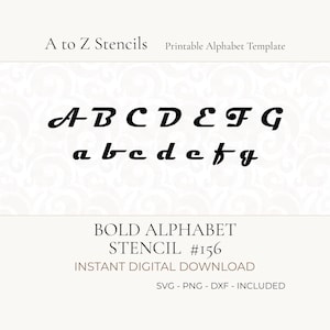 Bold italic stencil reusable elegant digital download vector based template laser ready printable letters  complete alphabet set png svg dxf