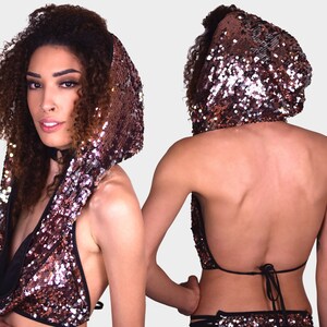 Sequin Rave Top | Hooded Rave Top | Festival Top | Hooded Halter Top | Bling Top | Sparkle Halter | Sexy | Low Cut