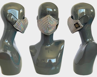 Holographic Face Mask | Geometric Mask | Reusable Face Mask | Fabric Mask | Face Cover | Adjustable | Rave Mask | Festival Mask | Rave Mask