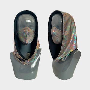 Iridescent Festival Hood | Iridescent Face Mask | Rave Mask | Rave Hood | Bling Face Mask | Festival Hood | Hood Mask | Face Hood