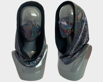 Reflective Festival Hood | Reversible Mushroom Hood |  Face Mask | Rave Mask | Rave Hood | Festival Hood | Ninja Hood | Face Hood