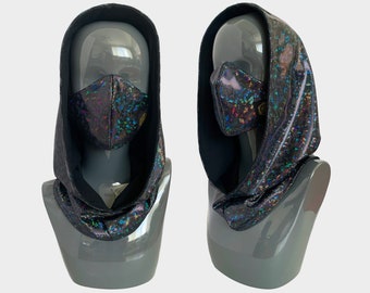 Festival Hood | Face Mask | Rave Mask | Rave Hood | Fashion Mask | Glitter Hood Mask | Iridescent Face Mask | Hood Mask | Face Hood