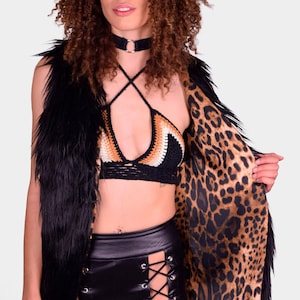 Faux Fur Vest | Black Fur Vest | Leopard Print Vest | Fur Vest | Black Vest | Burning Man Vest | Rave Vest | Festival Vest