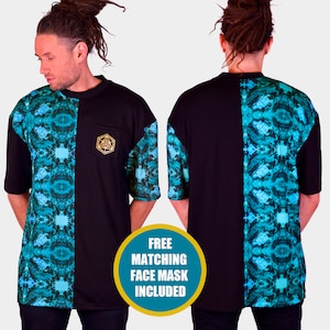 Fractal Shirt | Trippy Shirt | Turquoise Fractal T-Shirt | Men&#39;s Festival Clothing | Mens Rave Clothing | Tall Tee | Pocket Tee