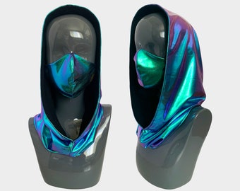 Reflective Festival Hood | Reversible Mushroom Hood |  Face Mask | Rave Mask | Rave Hood | Festival Hood | Ninja Hood | Face Hood