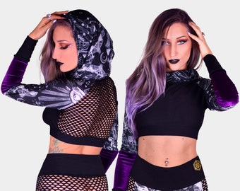 Custom Long Sleeve Crop Hoodie | Rave Crop Hoodie | Festival Crop Hoodie | Zeds Dead | Bassnectar | Mesh Crop Hoodie | Rave Hoodie