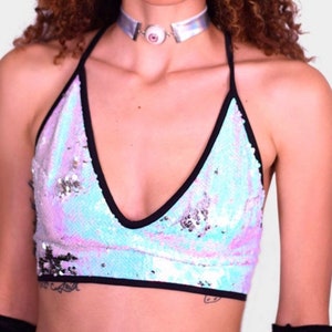 Sequin Crop Top | Rave Top | Reversible Sequin Top | Glitter Rave Top | Bling Halter Top | Backless Top