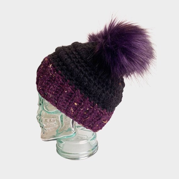 Purple Color Double Pom Beannie Purple Faux Fur Double Pom Beanie | Double Pom Pom Beanie  main image 4