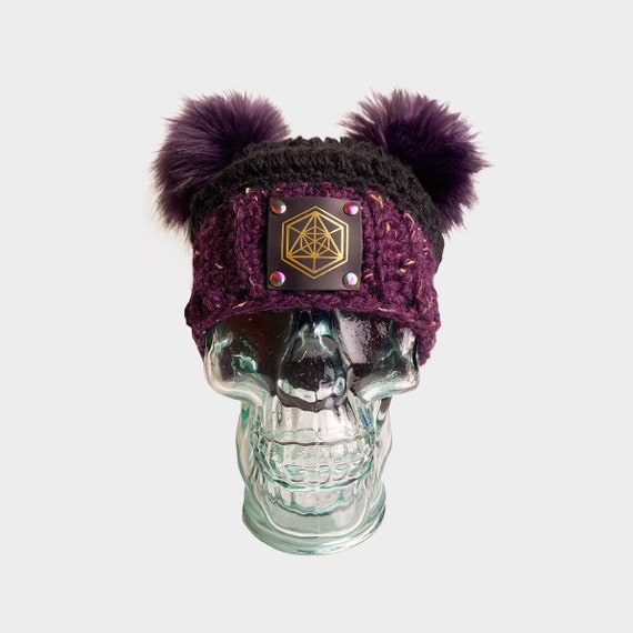 Purple Faux Fur Double Pom Beanie | Double Pom Pom Beanie 