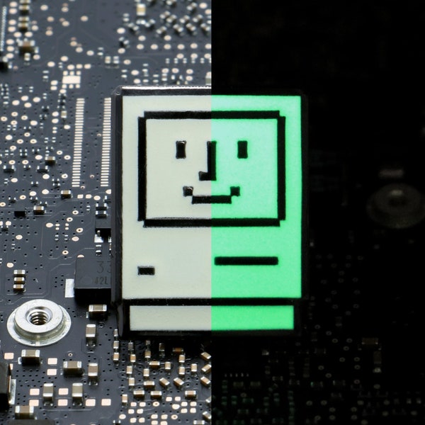 Glow-in-the-dark Happy Mac Enamel Pin / Magnet