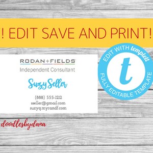 EDIT, save and PRINT - DIY Business Card - Rodan and Fields - Instant Download - Business Card template - Rodan & Fields - Marketing