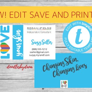 EDIT, save and PRINT - DIY Business Card - Rodan and Fields - Instant Download - Business Card template - Rodan & Fields - Love Your Skin