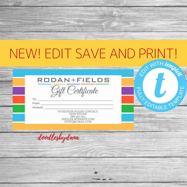 Edit, Save and Print Rodan and Fields Gift Certificate Check Style Rodan Fields INSTANT DOWNLOAD Edit Yourself image 1