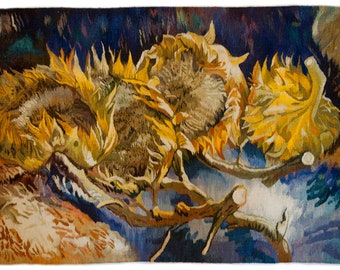 tapestry handmade, sunflowers, Van Gogh, hand woven, gobelin wall hanging 40,5” x 63” woven wall decor