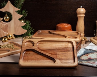 Holzteller, Brett für Steak, geteilter Teller, Snackteller aus Holz, Servierteller aus Holz, Ceeseteller, Geschenk für Ihn