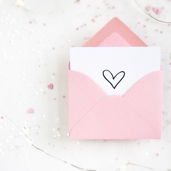 12 MINI Blank Note Cards With Heart, Blank Notecards Mini, Note