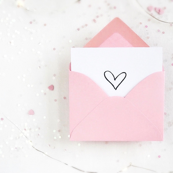 12 MINI blank note cards with heart, blank notecards mini, note card with envelopes, mini heart cards, valentine cards, love notes