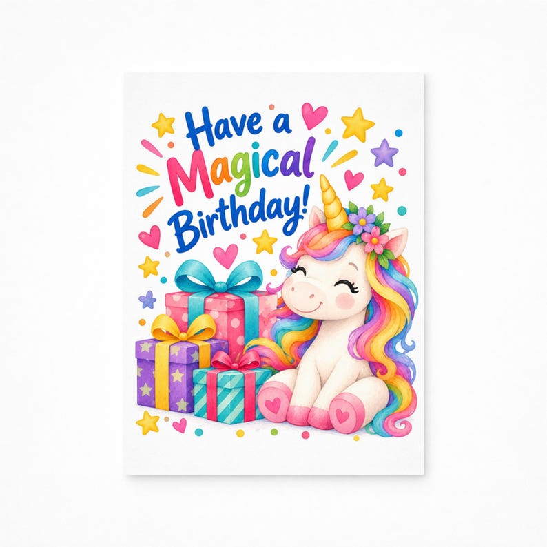 Unicorn Kids Birthday Card With Envelope Template & 10+ Message ...