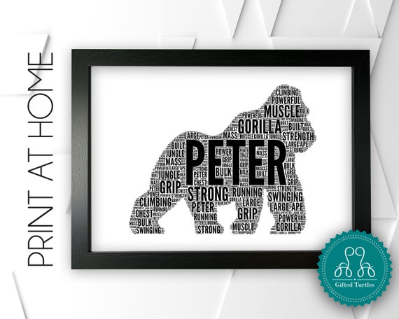 Personalised PRINTABLE Gorilla Gifts Word Art Wall Print - Monkey Ape Gifts  Wall Decor Custom Word Cloud Wall Art Digital Download DDGC1447