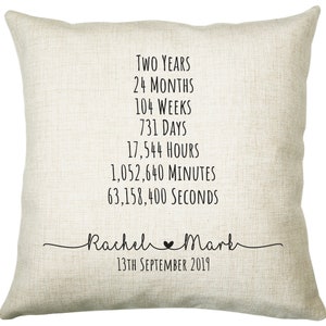 Personalised 2nd Anniversary Cotton Gift Cushion Two Years Custom Design Gift Valentines Present Wedding Cushion Pillow Gift CS326 image 1
