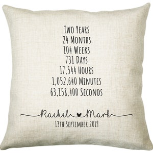 Personalised 2nd Anniversary Cotton Gift Cushion Two Years Custom Design Gift Valentines Present - Wedding Cushion Pillow Gift CS326